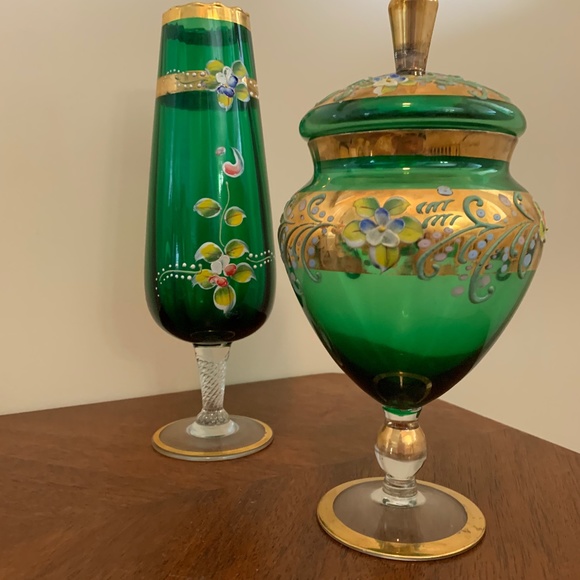 Vintage Czechoslovakian (Bohemian) vase and Apothecary